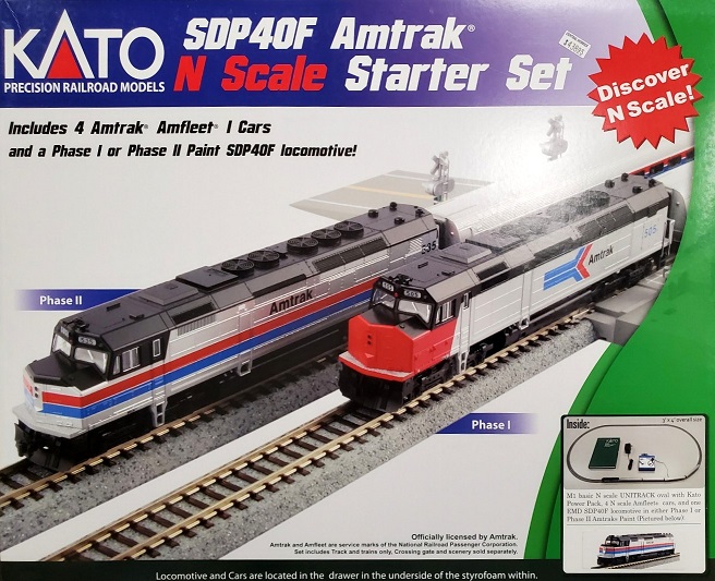 M1 Basic Oval w/ Kato Power Pack
w SDP40F Amtrak Starter Set. Loco and four Amfleet Cars.